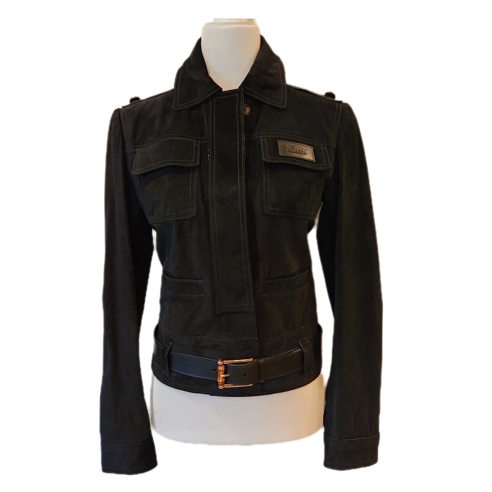 NWT GUCCI Black Suede Belted Jacket Size 40